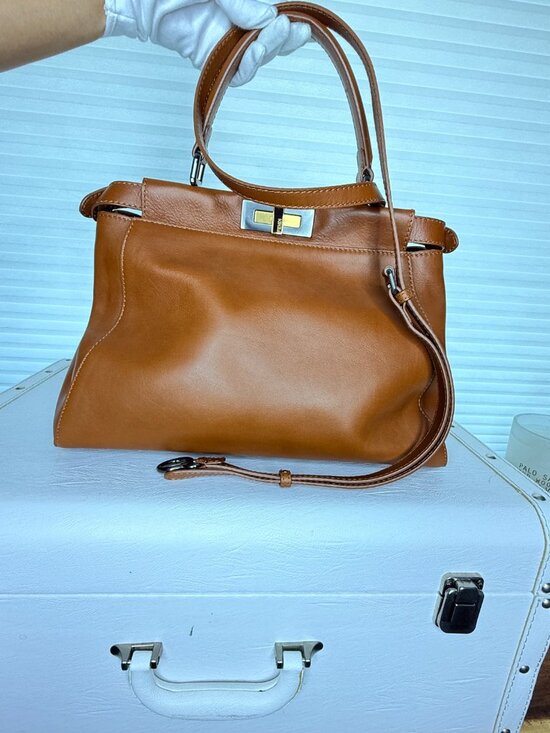 Fendi Handbags - FENDI Peekaboo Regular 8BN226 Cognac Tan Calfskin Leather Bag Strap Orig Tags